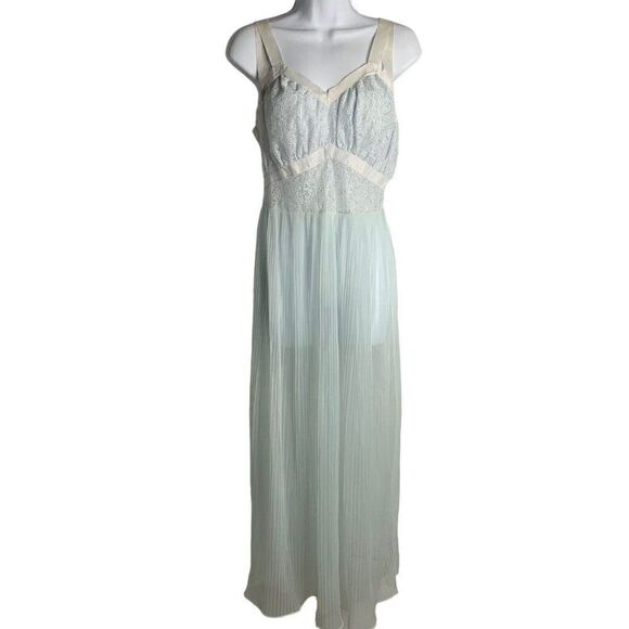 Seamprufe Other - Vintage 50s Sheer Nightgown Lingerie S Light Blue Lace Accordian Pleats Maxi